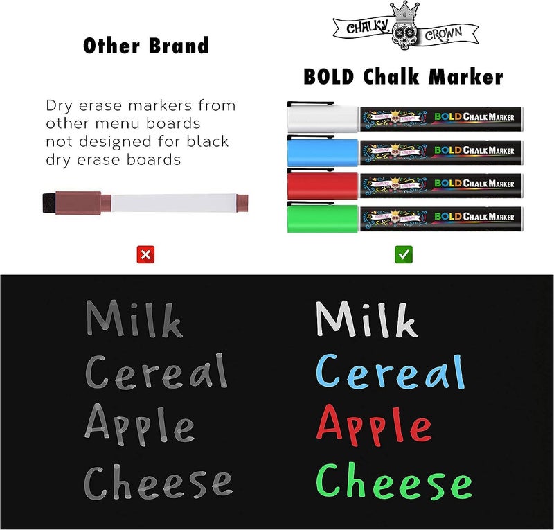 CHALKY CROWN لوحة قائمة الطعام المغناطيسية القابلة للمسح الجاف للثلاجة تشمل 4 أقلام طباشير سائلة - مخطط الوجبات الأسبوعي، قائمة التسوق ودفتر ملاحظات لمطبخ الثلاجة - مغناطيس سبورة 15.6" x 11.6" - Image 3